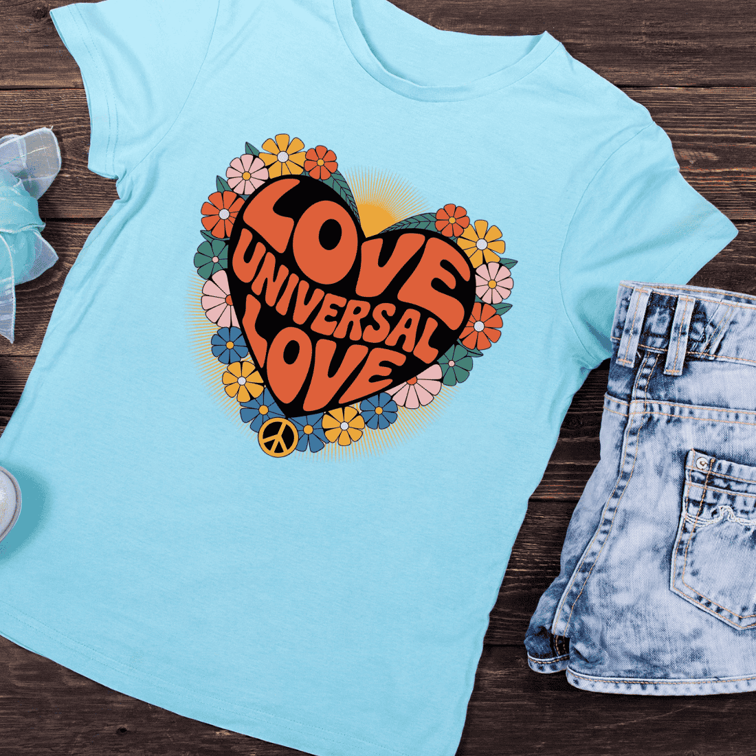 Groovy 70s Peace Sign T-Shirt Design preview image.