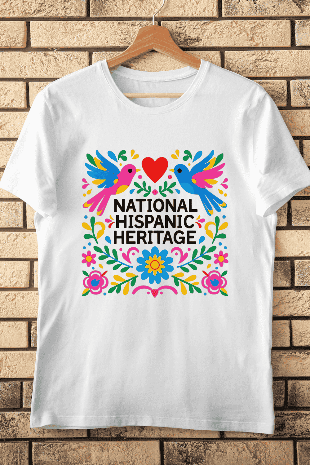 Papel Picado Style Hispanic Heritage T-Shirt Design pinterest preview image.