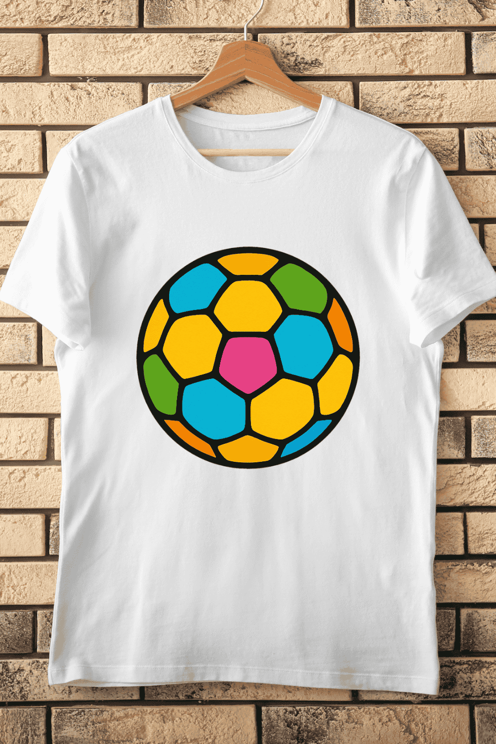 Colorful Soccer Ball Vibrant T-Shirt Design pinterest preview image.