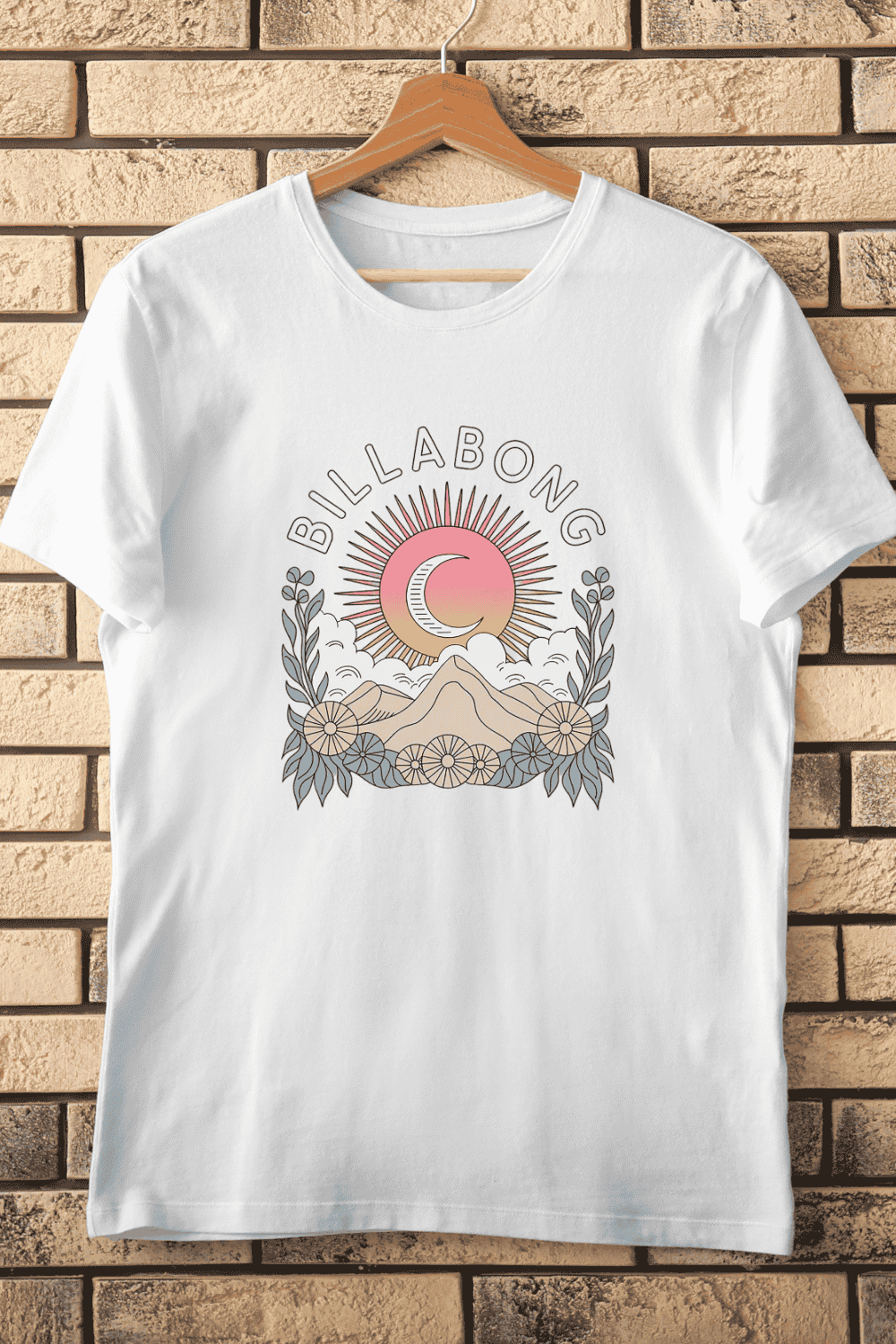 Retro Celestial Sun Moon Mountains PNG T-Shirt Design pinterest preview image.