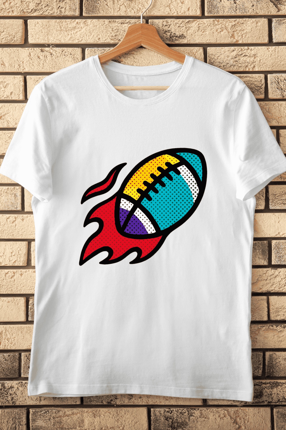 Flaming Football Halftone Dots T-Shirt Design pinterest preview image.