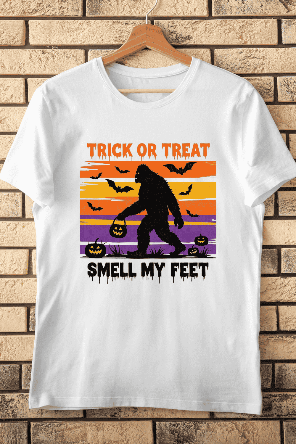 Trick or Treat Smell My Feet Halloween T-Shirt Design pinterest preview image.
