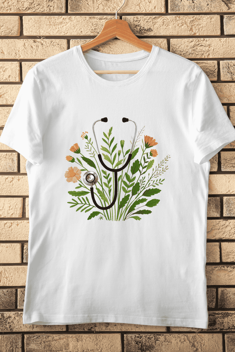Doctor Nurse Appreciation Floral T-Shirt Design pinterest preview image.