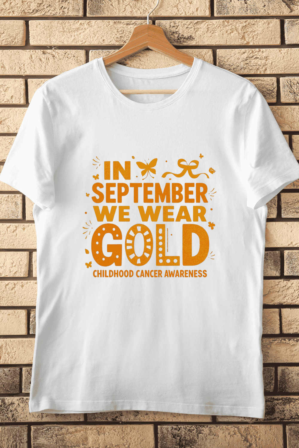Childhood Cancer Awareness Month Gold Ribbon T-Shirt Design pinterest preview image.