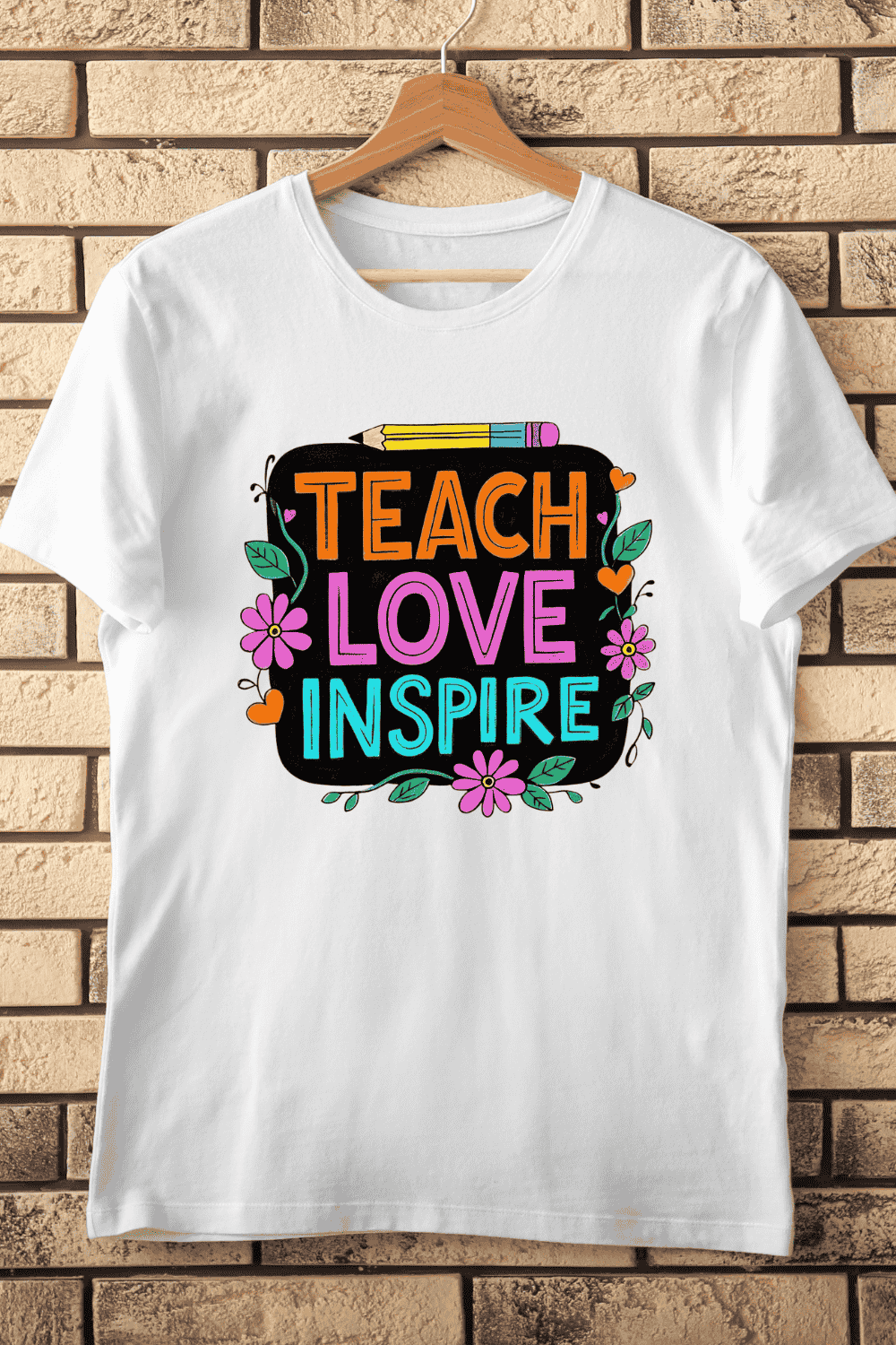 Teach Love Inspire Teacher Appreciation T-Shirt Design pinterest preview image.