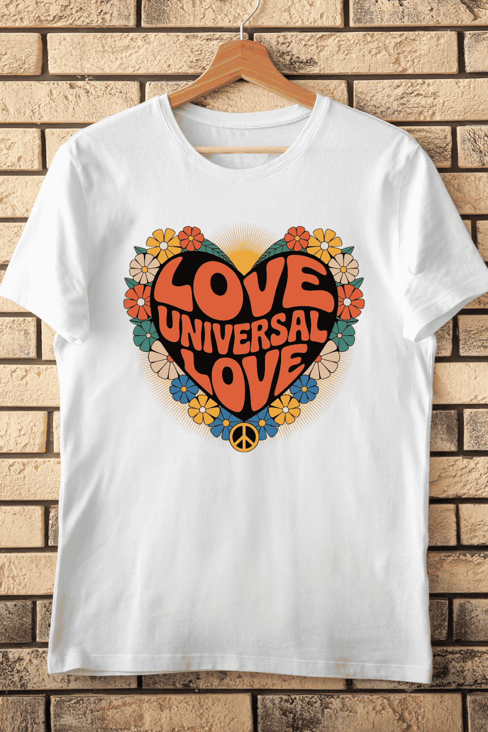 Groovy 70s Peace Sign T-Shirt Design pinterest preview image.