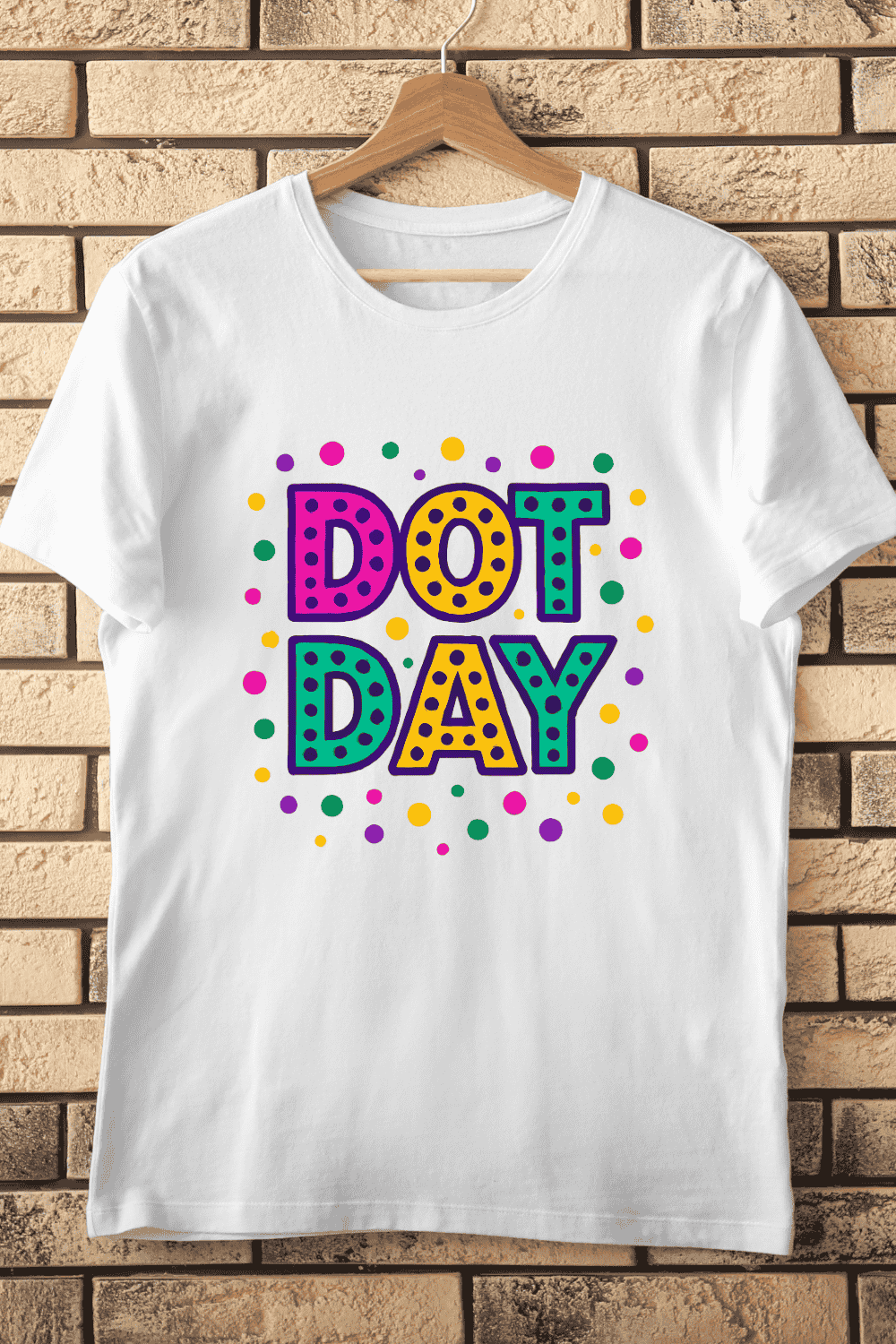 Happy Dot Day Colorful T-Shirt Design pinterest preview image.