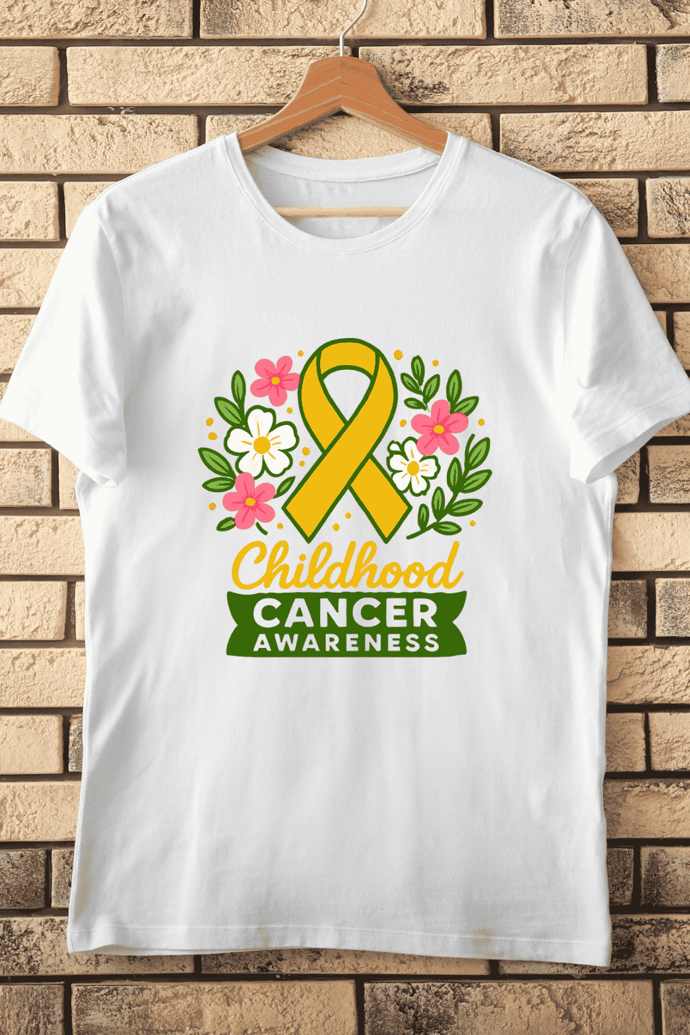 Yellow Ribbon for Childhood Cancer Awareness T-Shirt Design pinterest preview image.