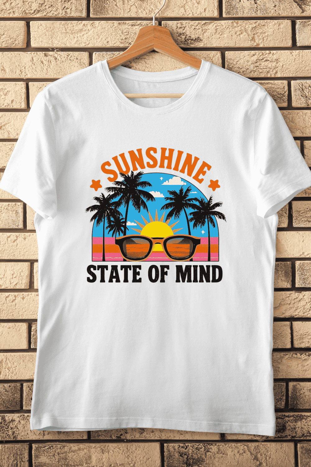 Vintage Sunglasses and Palm Trees T-Shirt Design pinterest preview image.