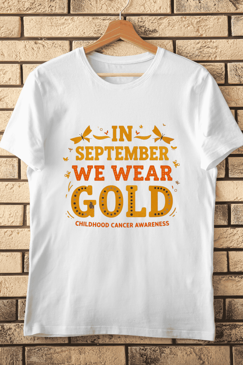 Gold for Pediatric Cancer Awareness Month T-Shirt Design pinterest preview image.