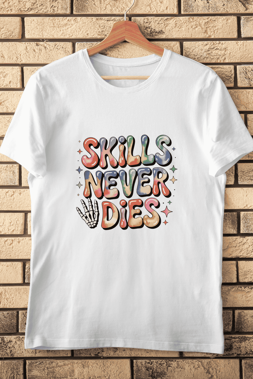 Watercolor Skills Never Dies T-Shirt Design pinterest preview image.