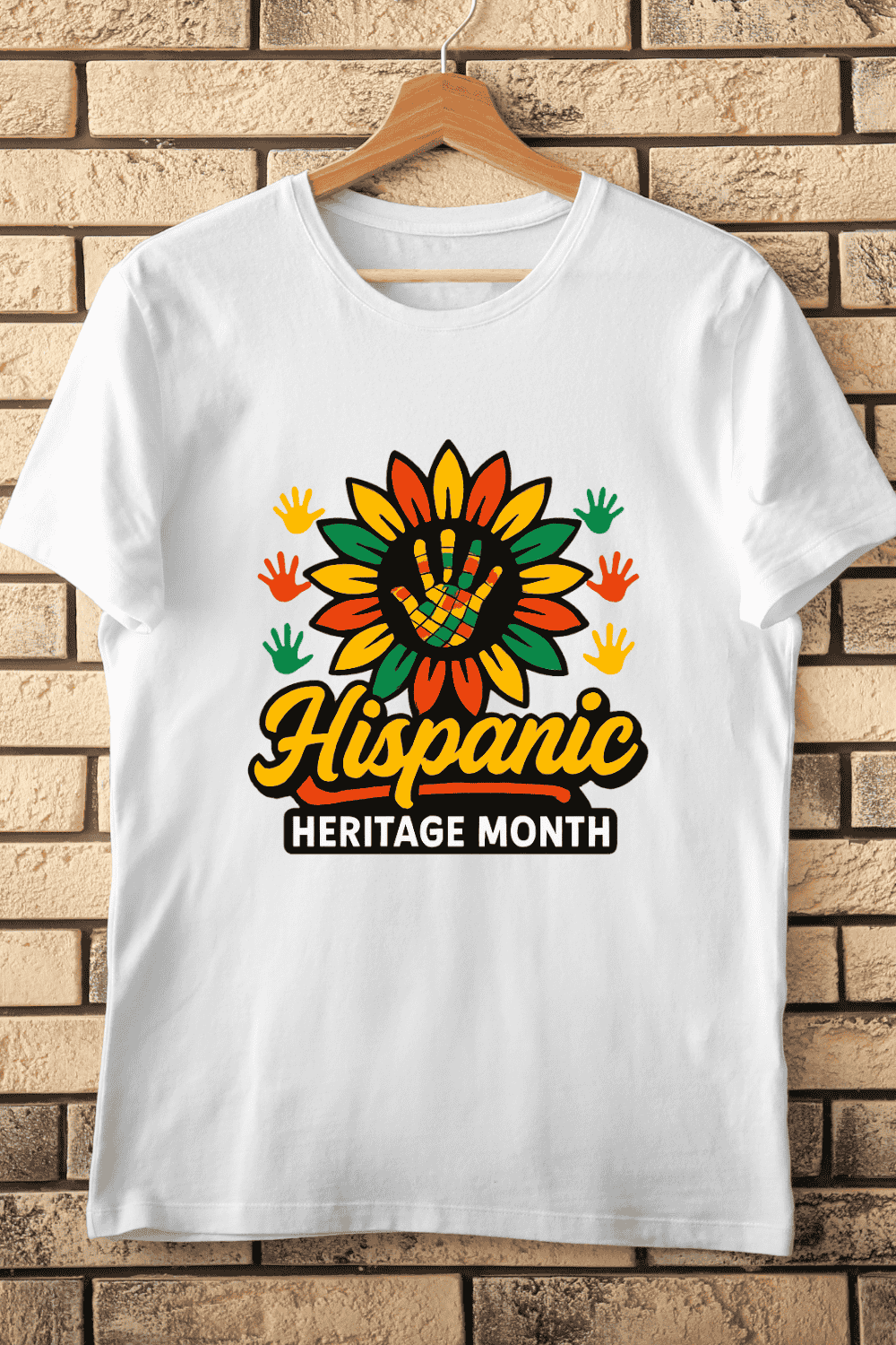 Sunflower Handprint Hispanic Heritage T-Shirt Design pinterest preview image.