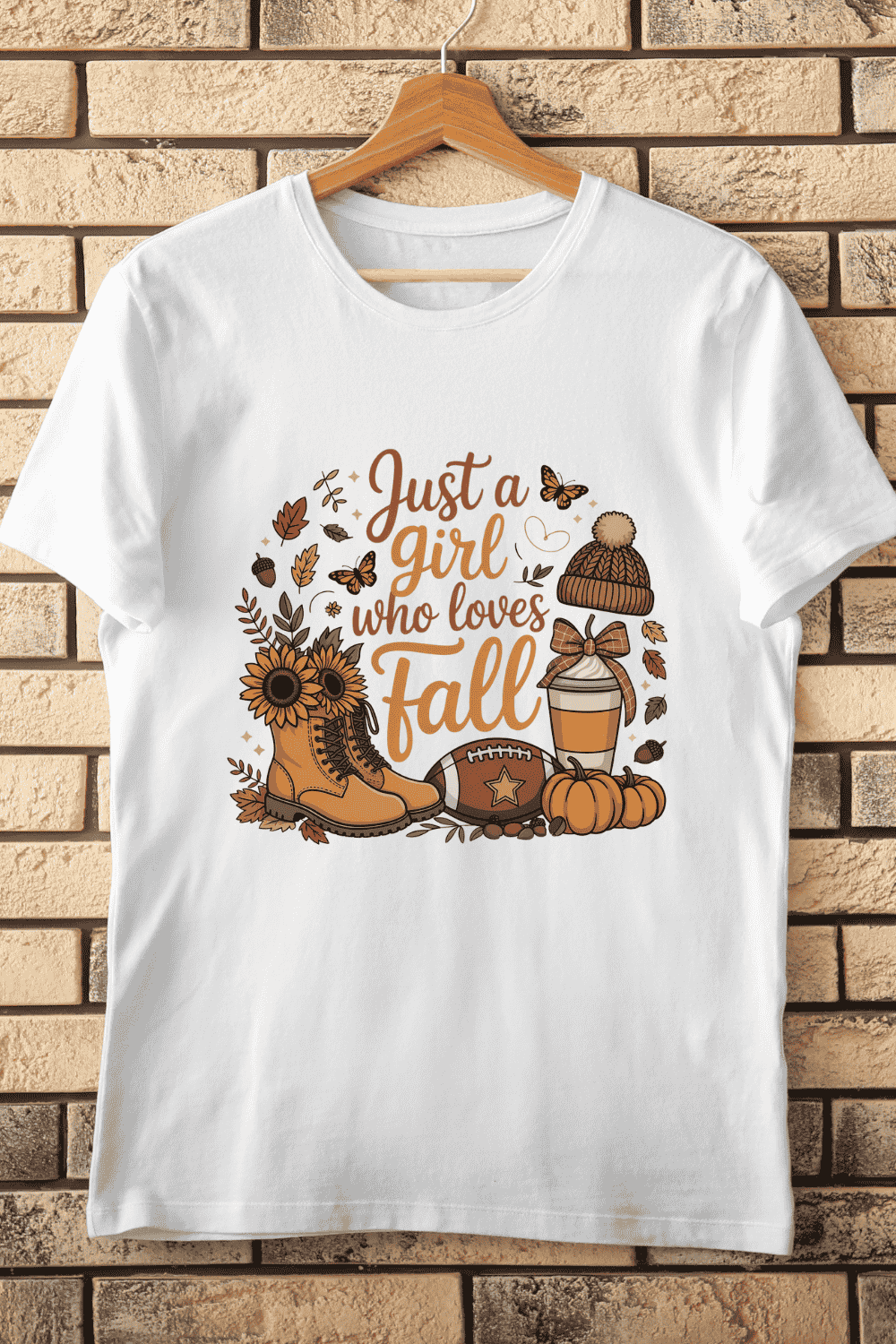 Pumpkin Boots Coffee Autumn T-Shirt Design pinterest preview image.