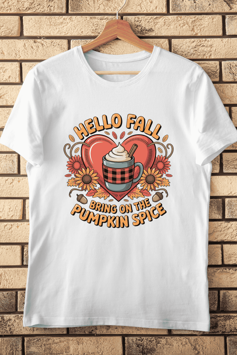 Hello Fall Pumpkin Spice Latte T-Shirt Design pinterest preview image.