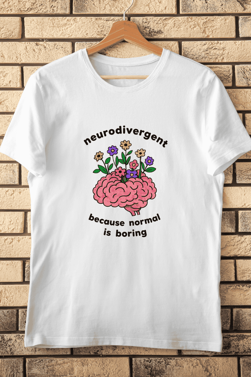 Neurodivergent Brain with Flowers T-Shirt Design pinterest preview image.