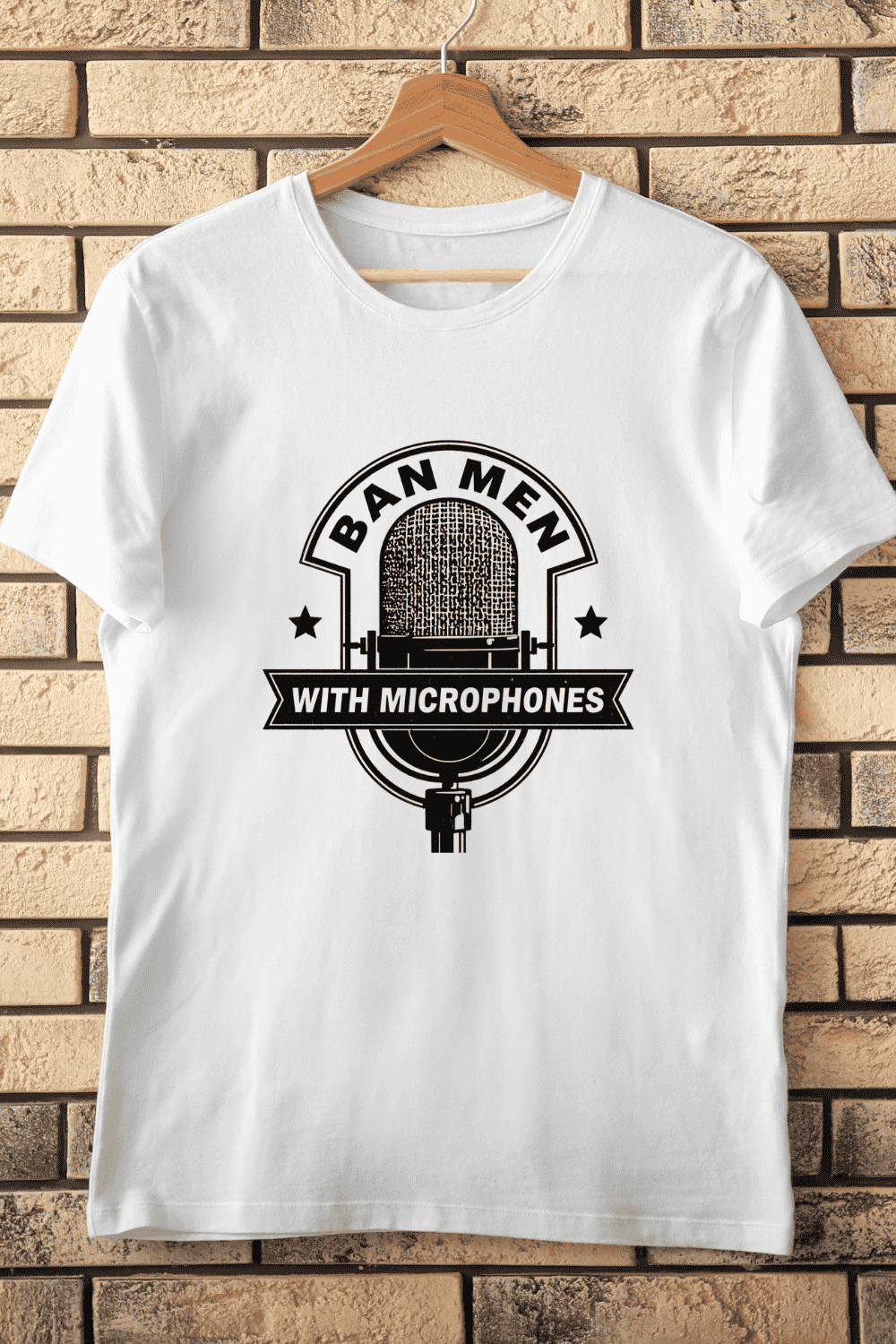 Ban Men With Microphones T-Shirt Design pinterest preview image.