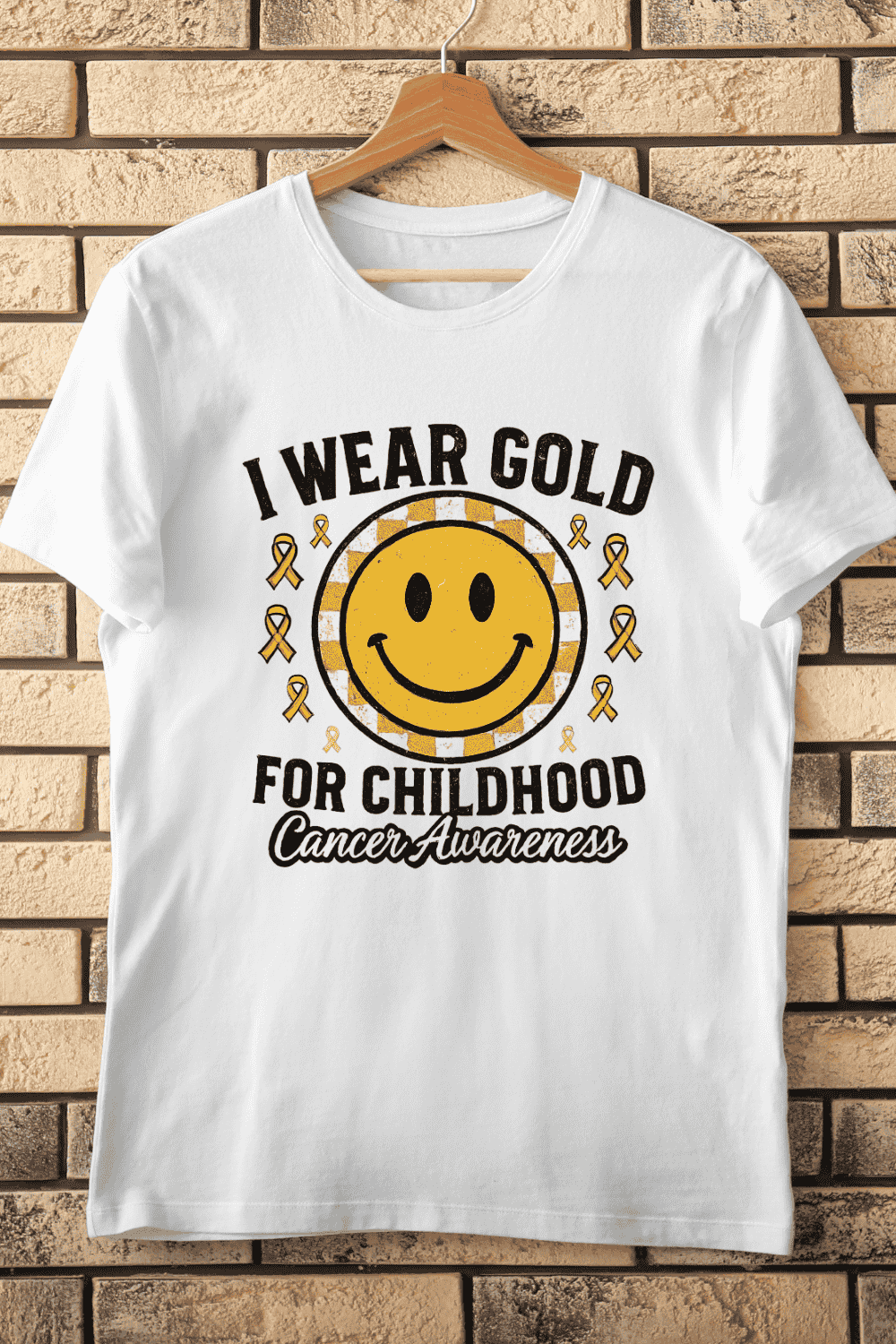 I Wear Gold for Childhood Cancer Awareness T-Shirt Design pinterest preview image.