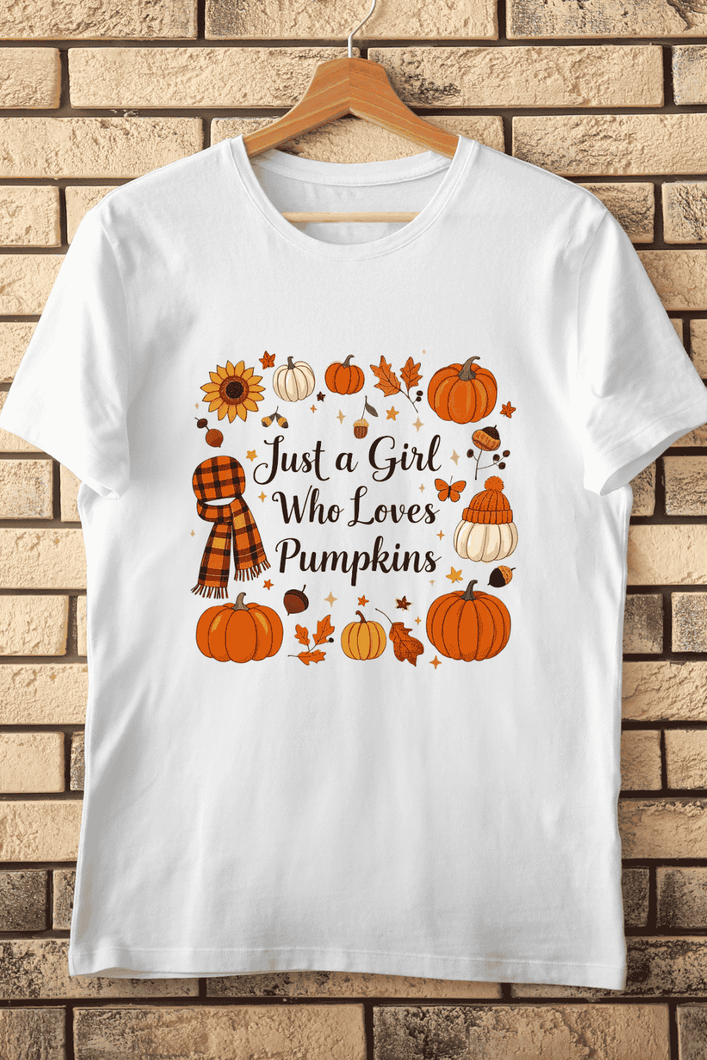 Just a Girl Who Loves Pumpkins PNG T-Shirt Design pinterest preview image.