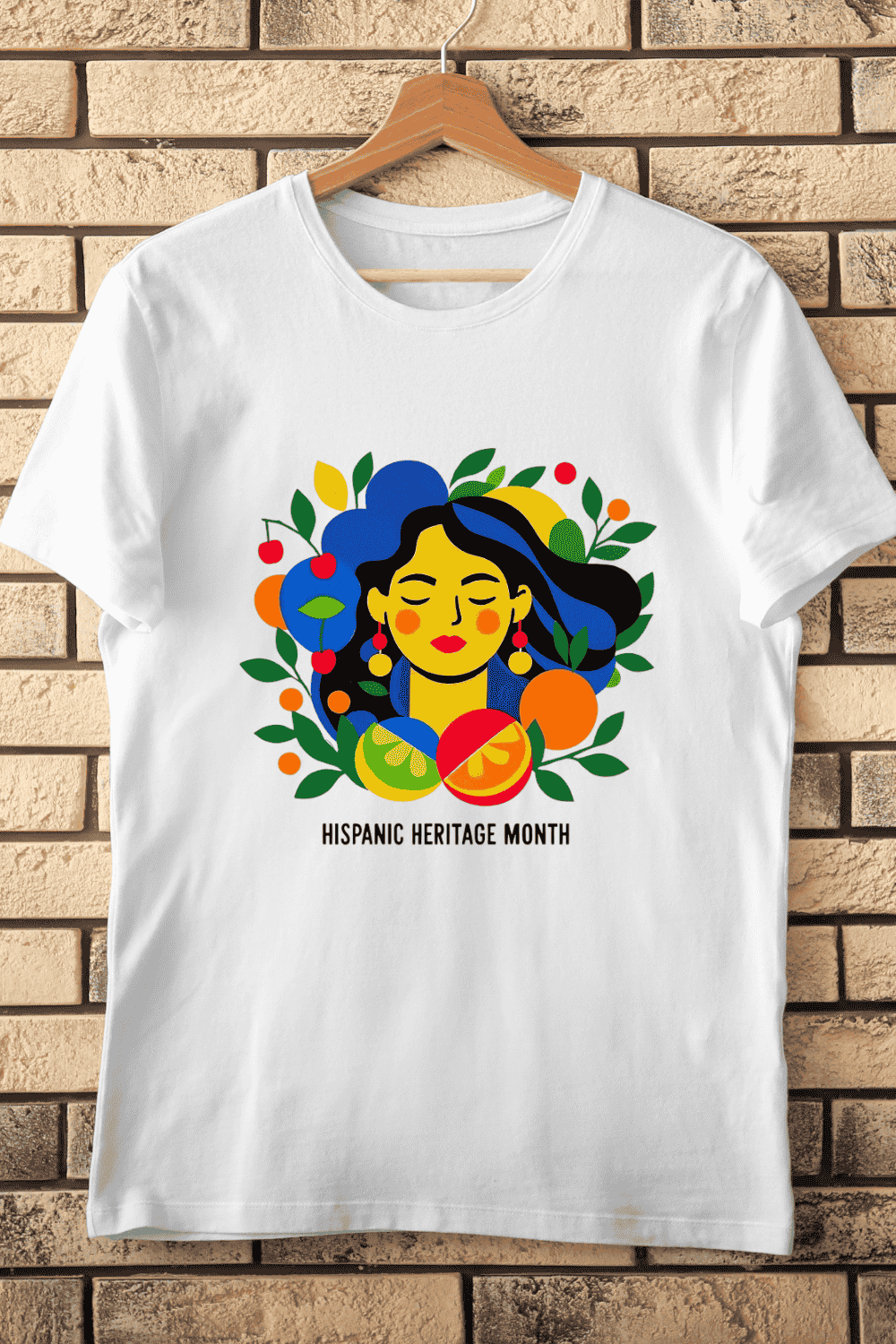 Cultural Hispanic Heritage Fruit Lady T-Shirt Design pinterest preview image.