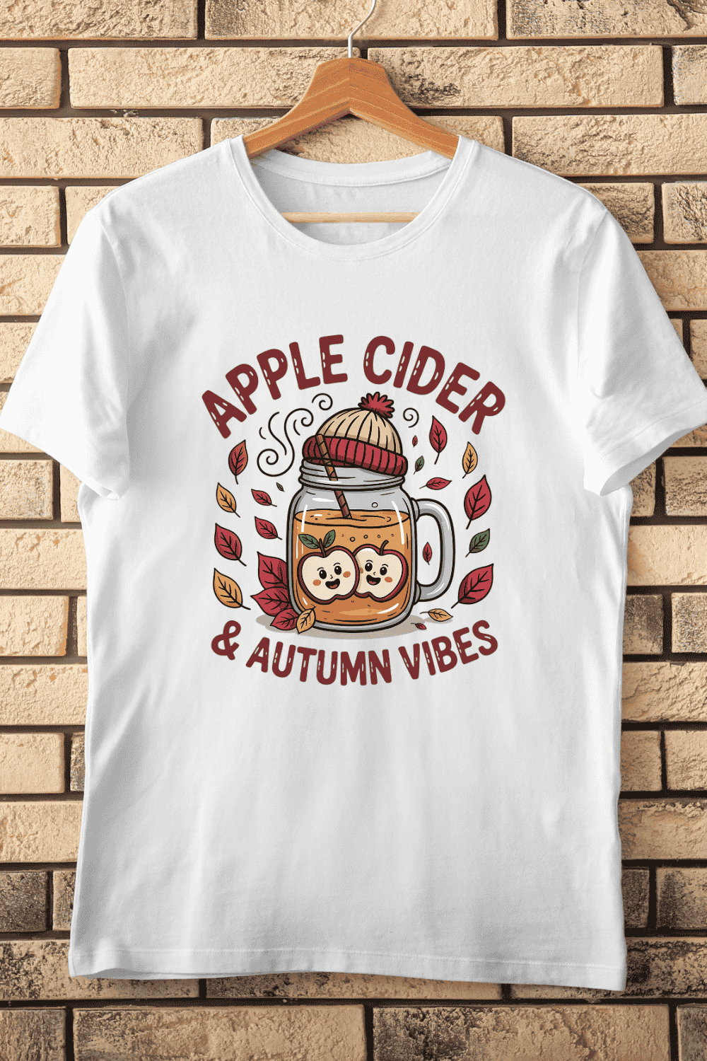 Happy Apples Fall Leaves T-Shirt Design pinterest preview image.