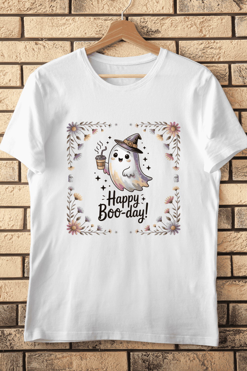 Cute Ghost Birthday T-Shirt Design pinterest preview image.