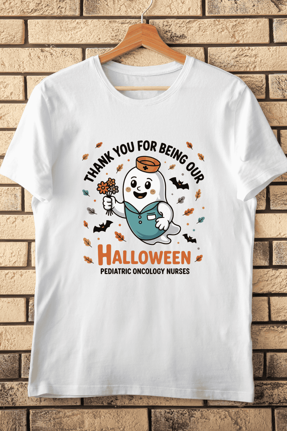 Cute Pediatric Nurse Spooky T-Shirt Design pinterest preview image.