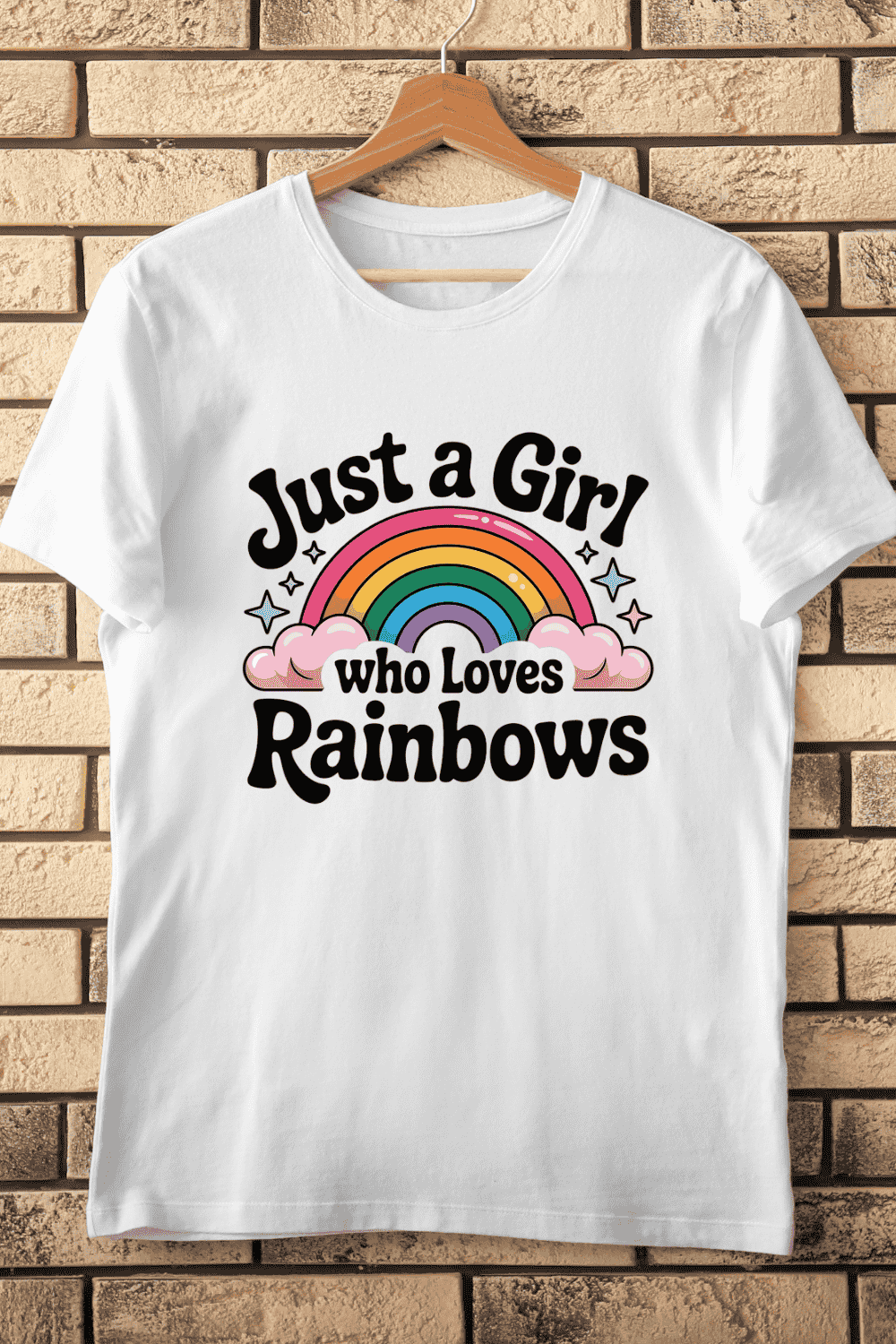 Just a Girl Who Loves Rainbows T-Shirt Design pinterest preview image.
