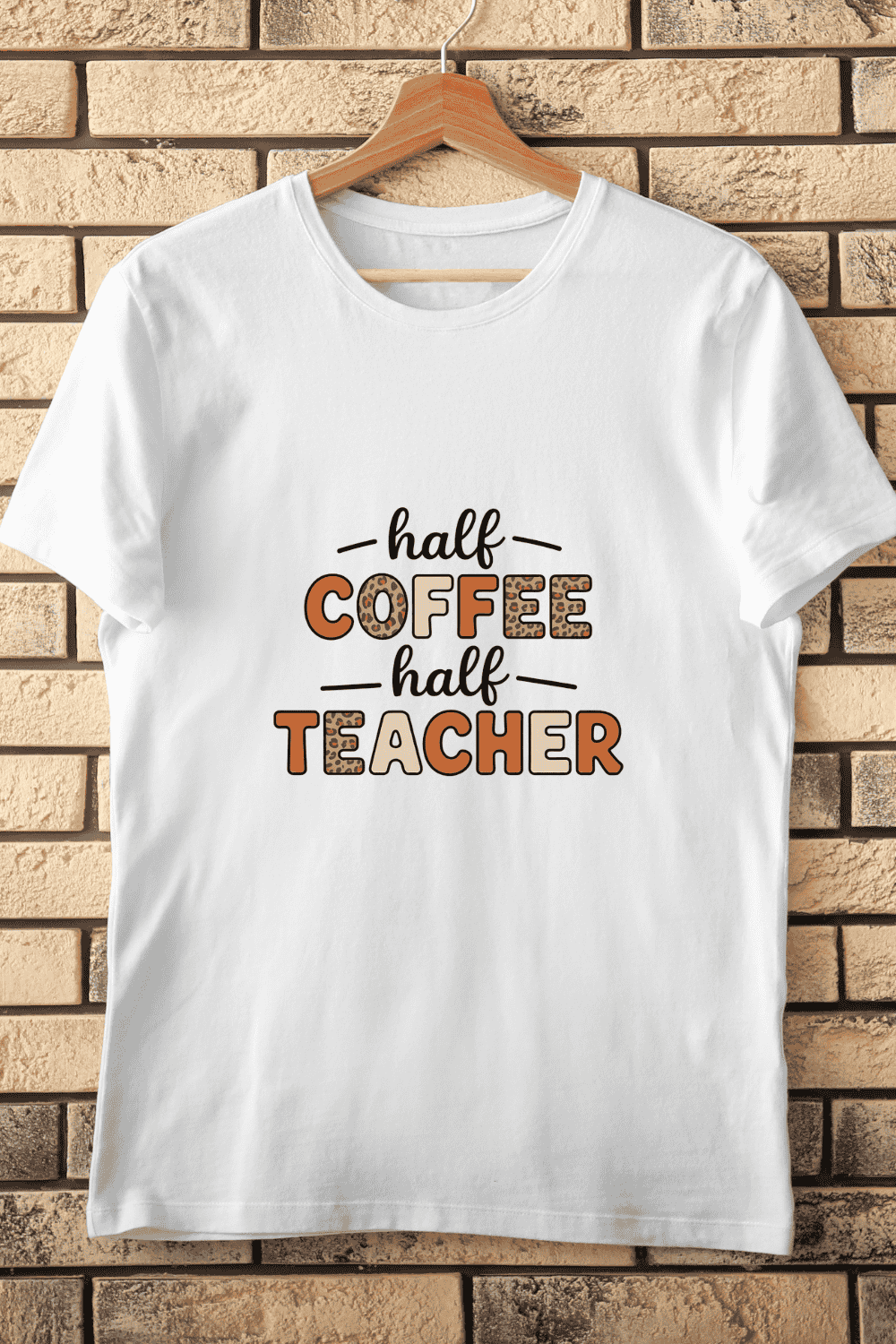 Teacher Life Coffee Lover Leopard Print Text T-Shirt Design pinterest preview image.