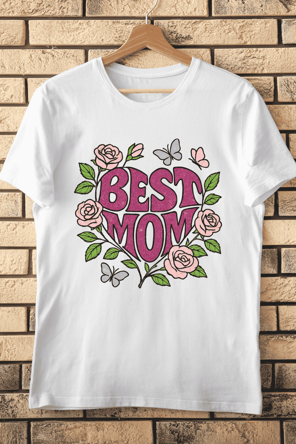 Best Mom Floral Glitter T-Shirt Design pinterest preview image.