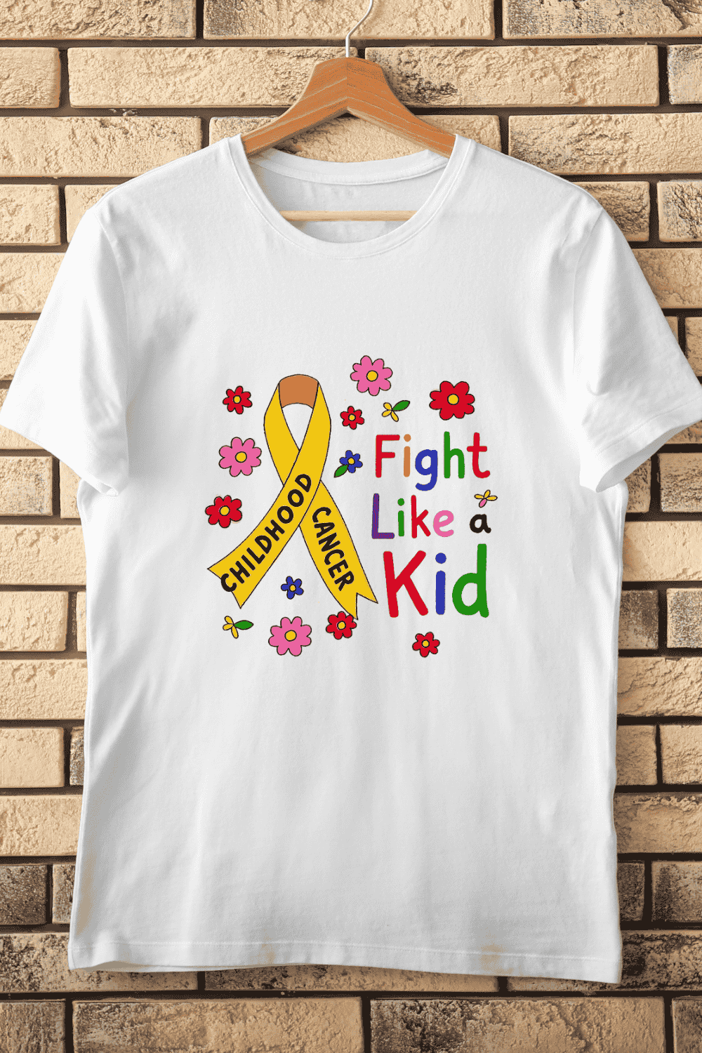 Fight Like a Kid Childhood Cancer Awareness T-Shirt Design pinterest preview image.