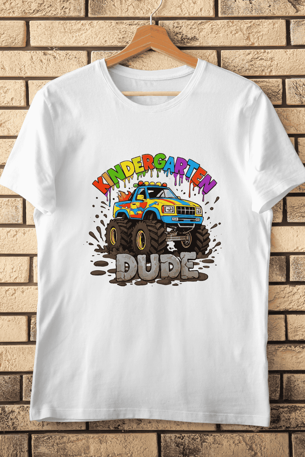 Kindergarten Dude Monster Truck T-Shirt Design pinterest preview image.