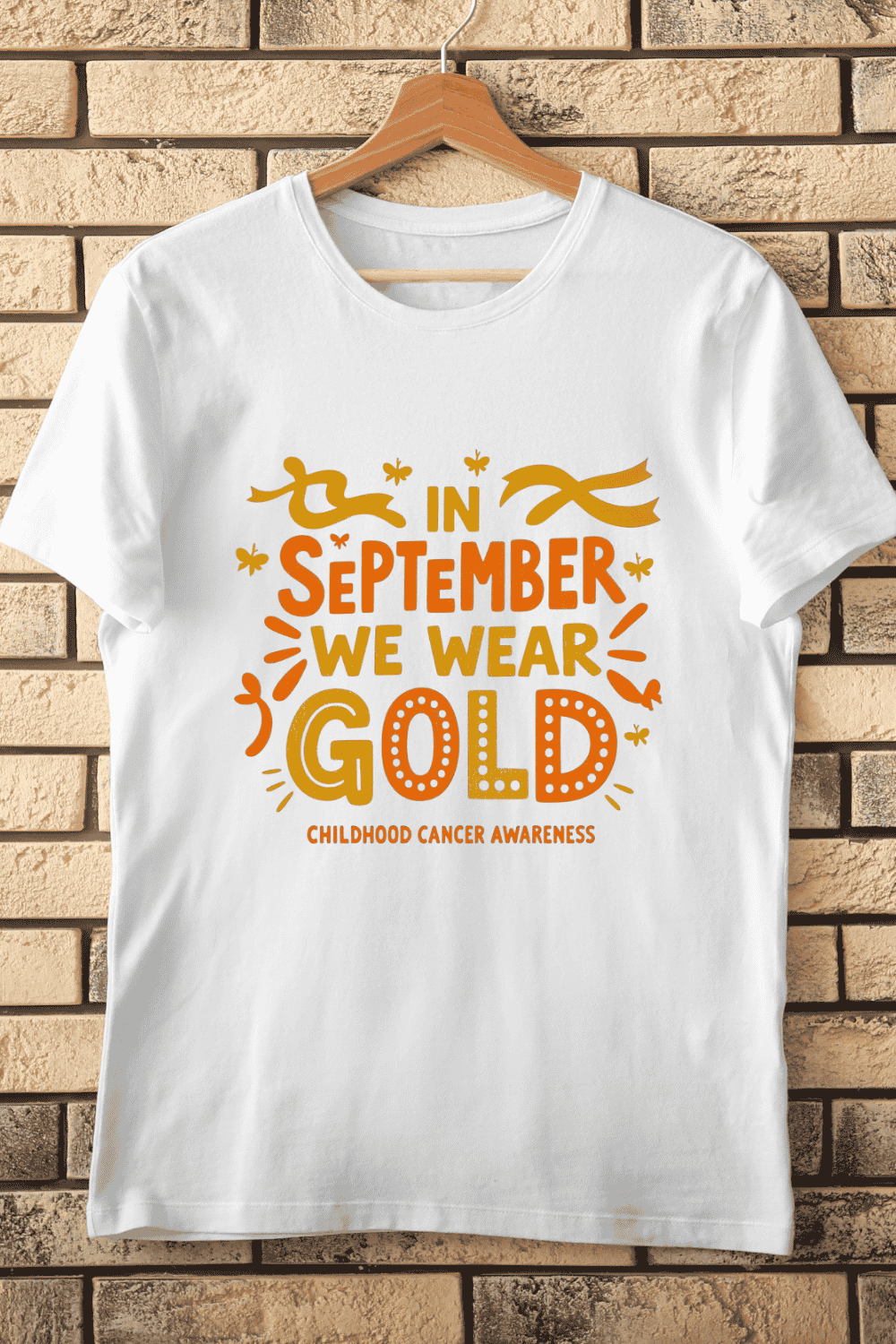 In September We Wear Gold T-Shirt Design pinterest preview image.
