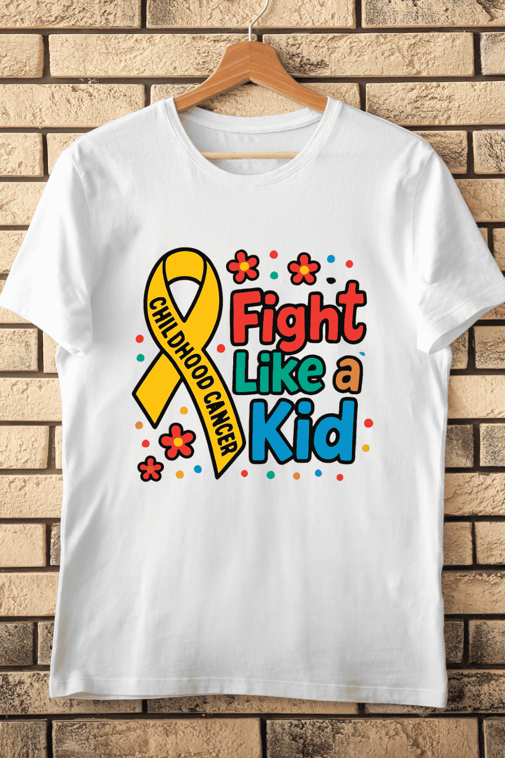 Childhood Cancer Slogan Gold Ribbon T-Shirt Design pinterest preview image.