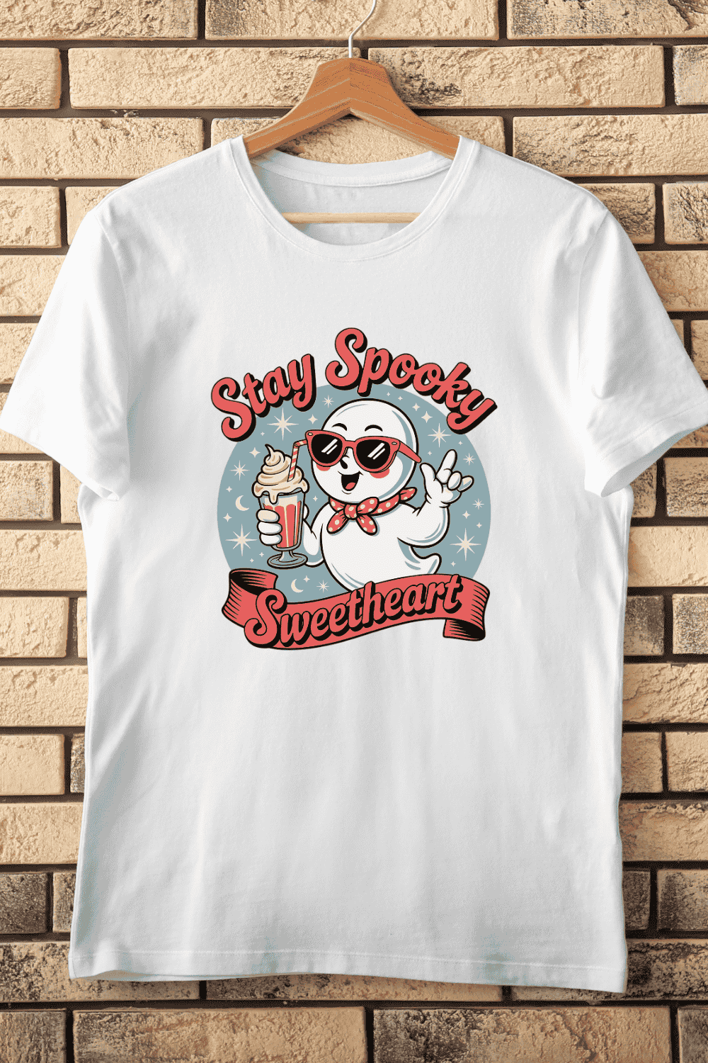 Cute Ghost with Milkshake PNG T-Shirt Design pinterest preview image.