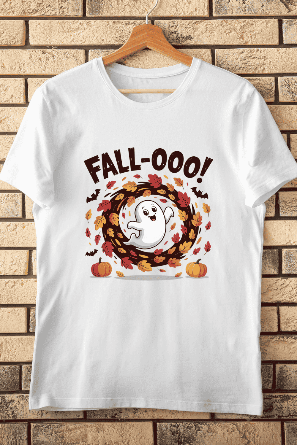 Autumn Vibes Flying Ghost T-Shirt Design pinterest preview image.