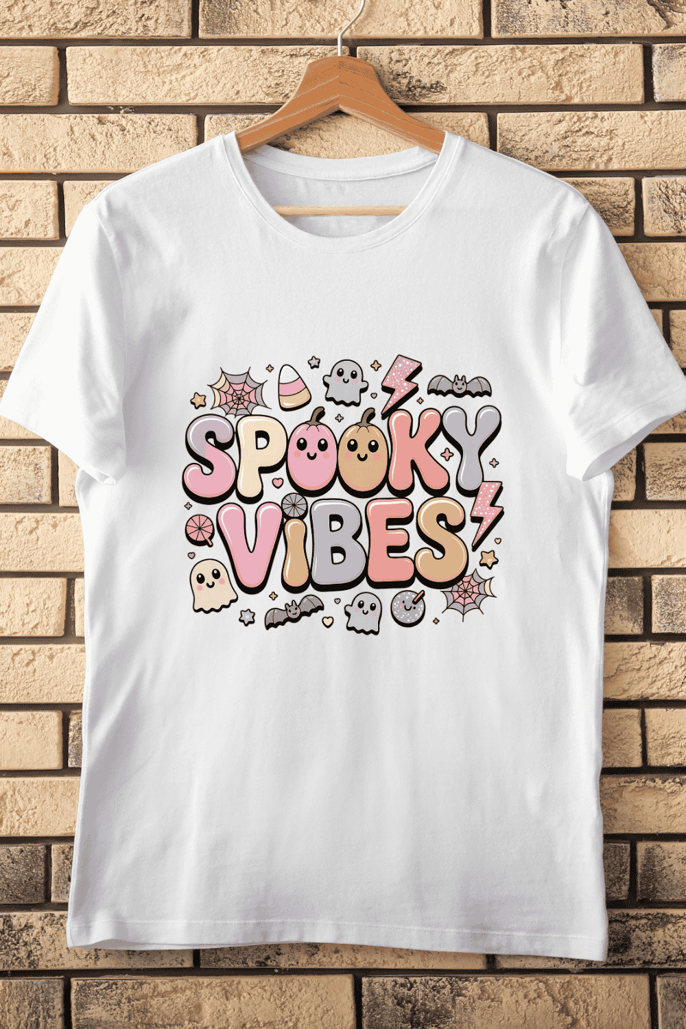 Spooky Vibes Cute Pastel T-Shirt Design pinterest preview image.