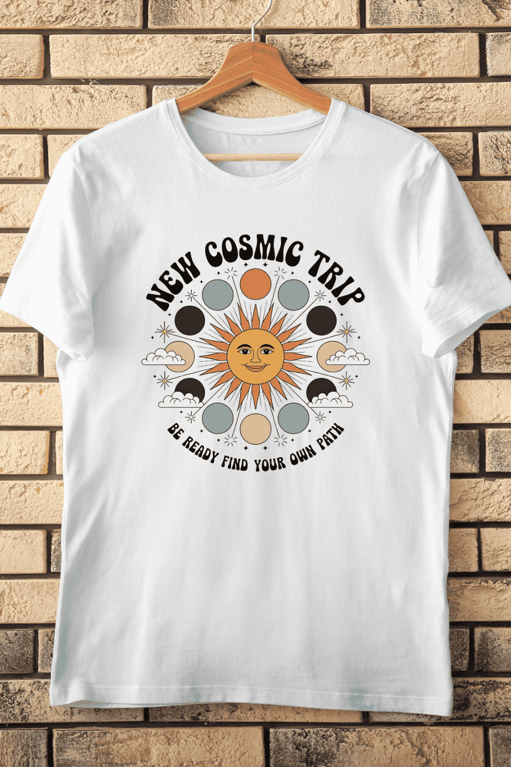 New Cosmic Trip Retro Sun PNG T-Shirt Design pinterest preview image.