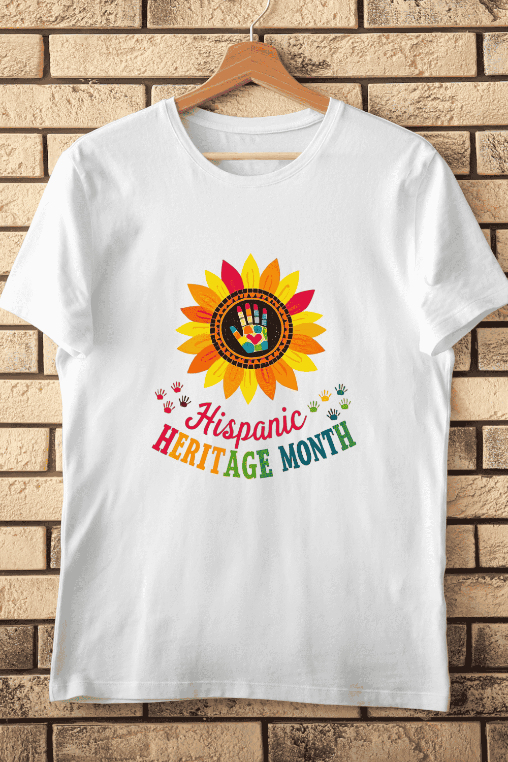 Diverse Handprint Latino Heritage Month T-Shirt Design pinterest preview image.