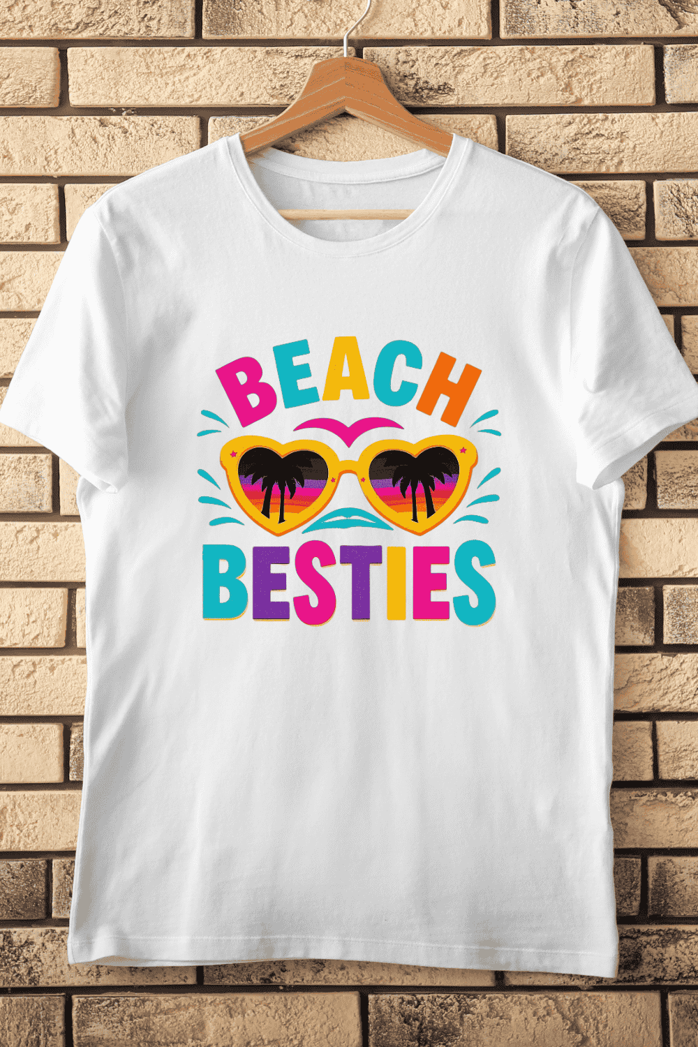 Retro Beach Besties Typography T-Shirt Design pinterest preview image.