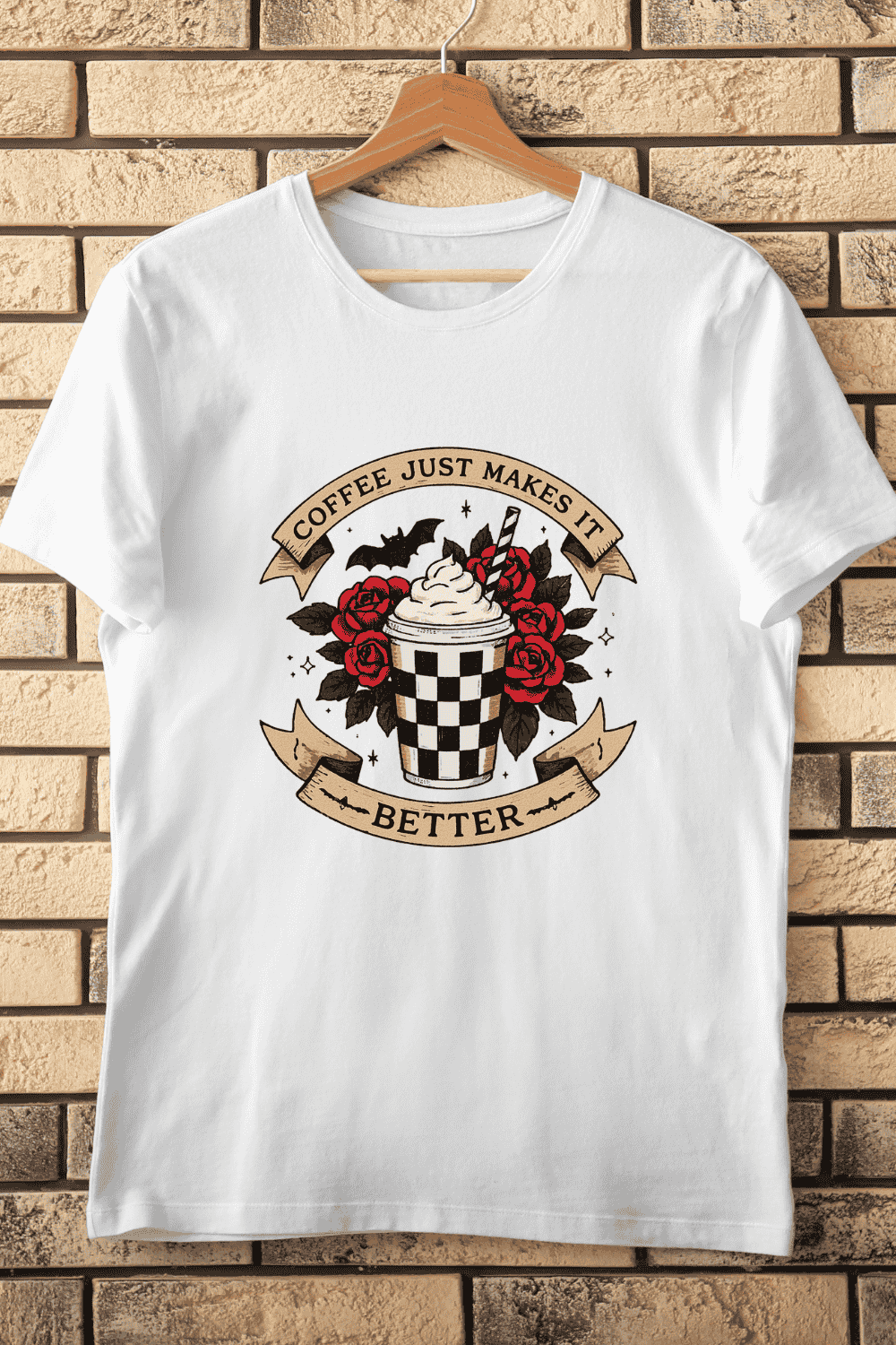 Coffee Just Makes It Better Floral Coffee T-Shirt Design pinterest preview image.