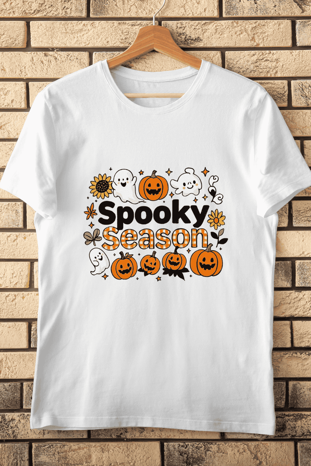 Cute Pumpkin Ghost Fall T-Shirt Design pinterest preview image.