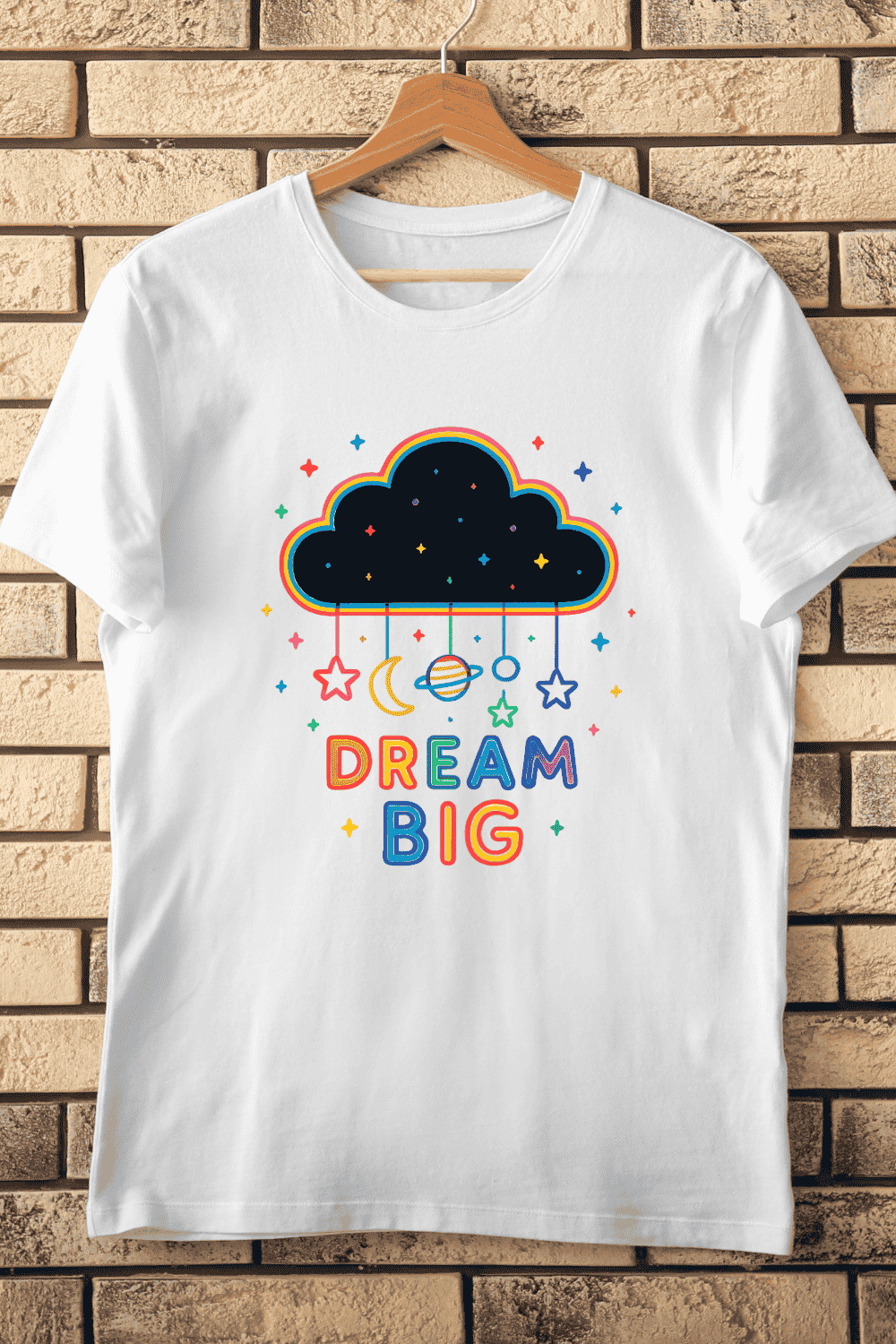 Planets & Stars Hanging T-Shirt Design pinterest preview image.