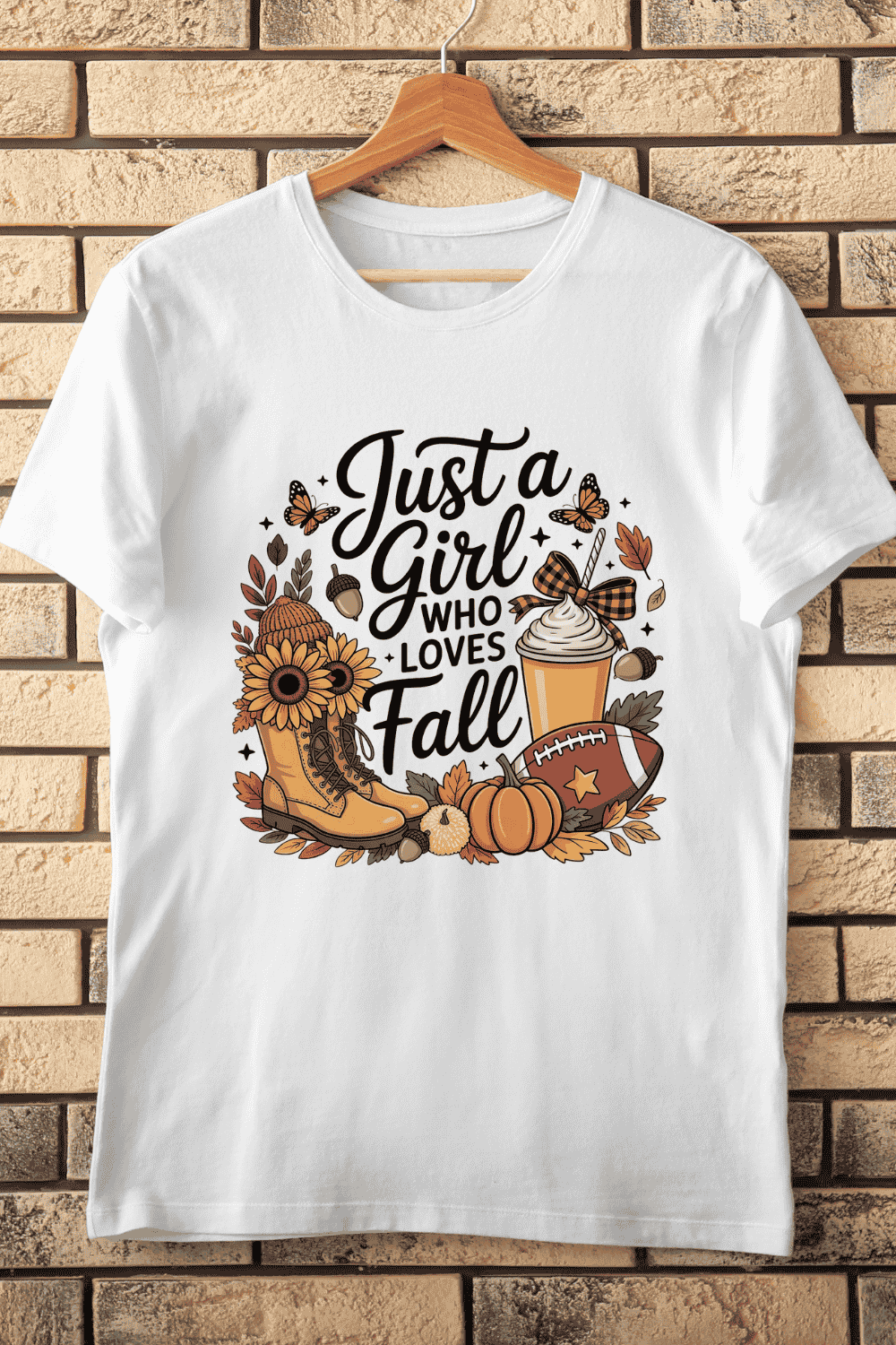Fall Vibes Girl's Essentials T-Shirt Design pinterest preview image.