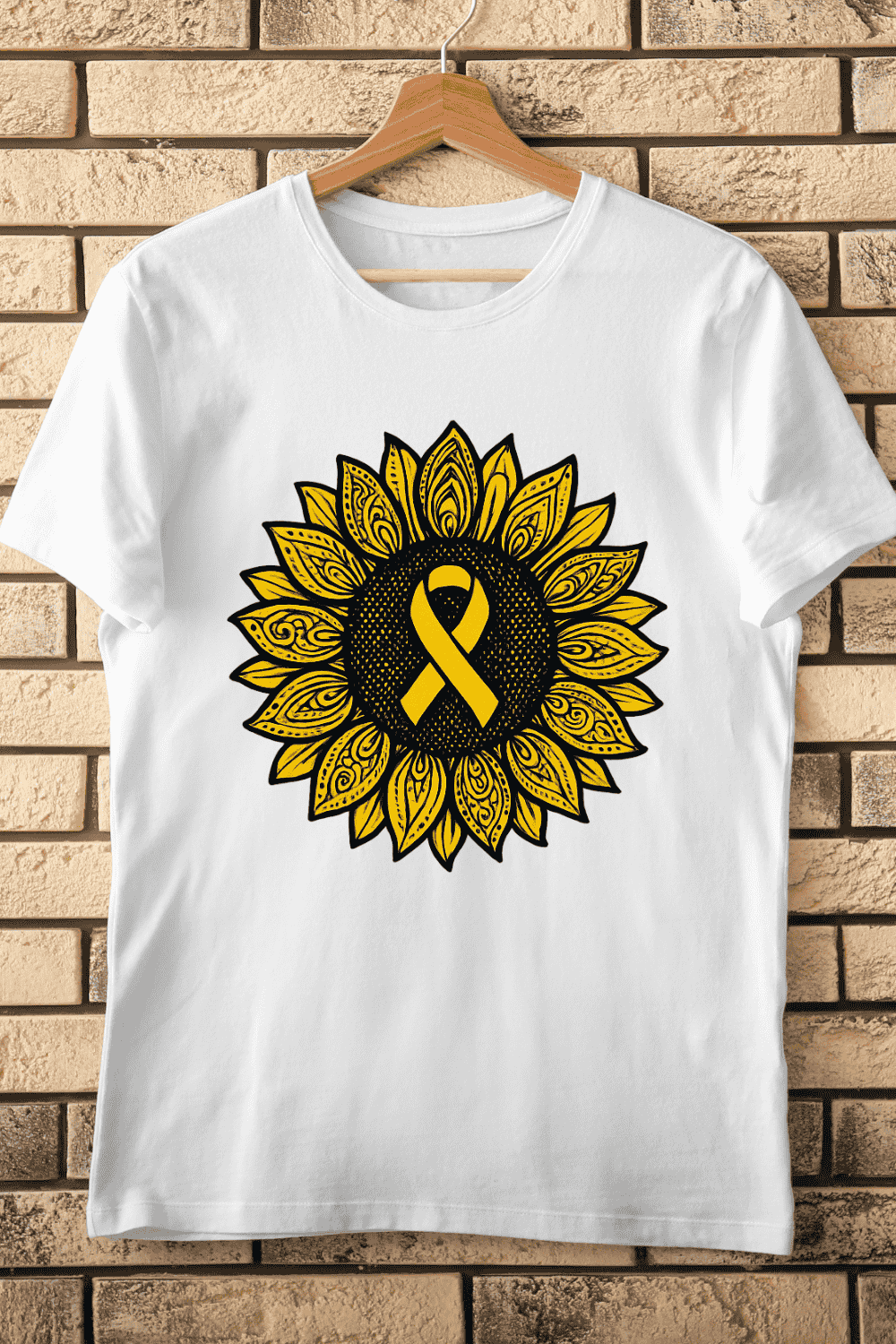 Yellow Ribbon in Sunflower T-Shirt Design pinterest preview image.