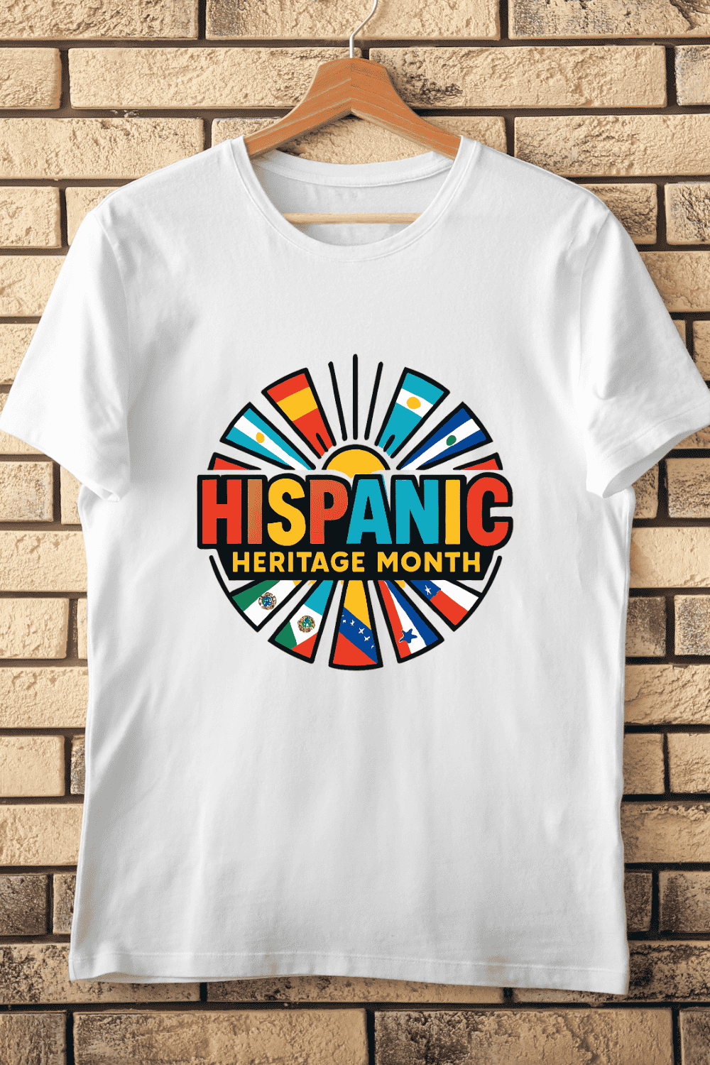 Hispanic Heritage Month Flags Celebration T-Shirt Design pinterest preview image.