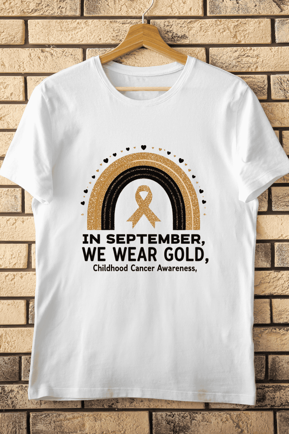 Childhood Cancer Awareness Gold Ribbon September T-Shirt Design pinterest preview image.