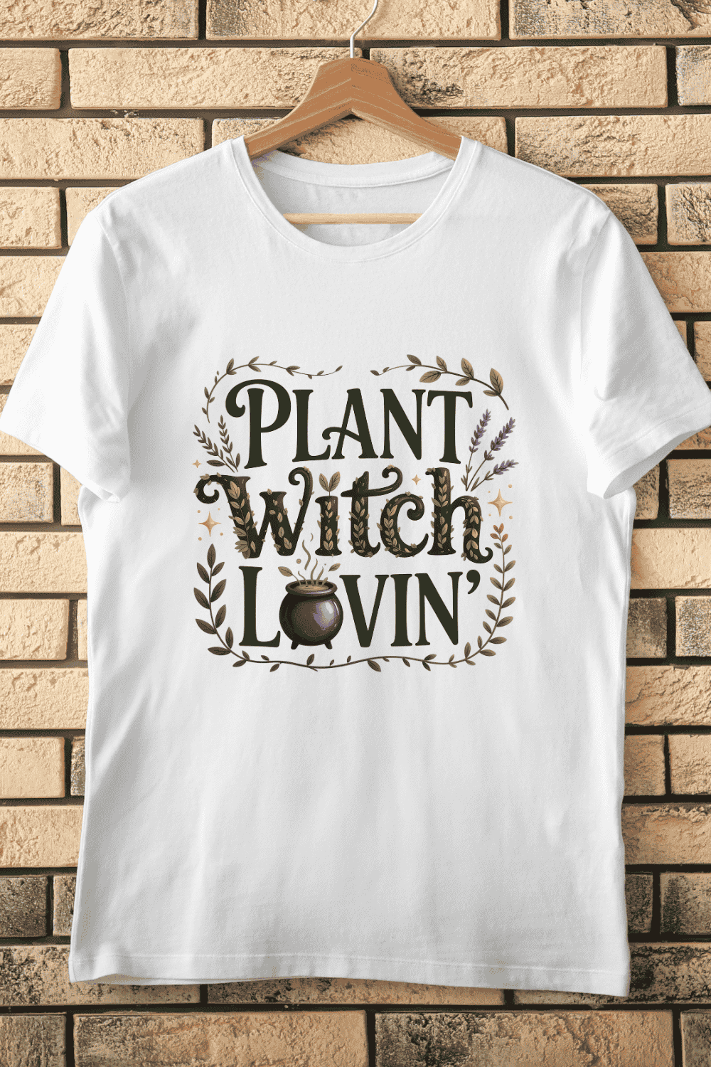 Modern Witch Botanical T-Shirt Design pinterest preview image.