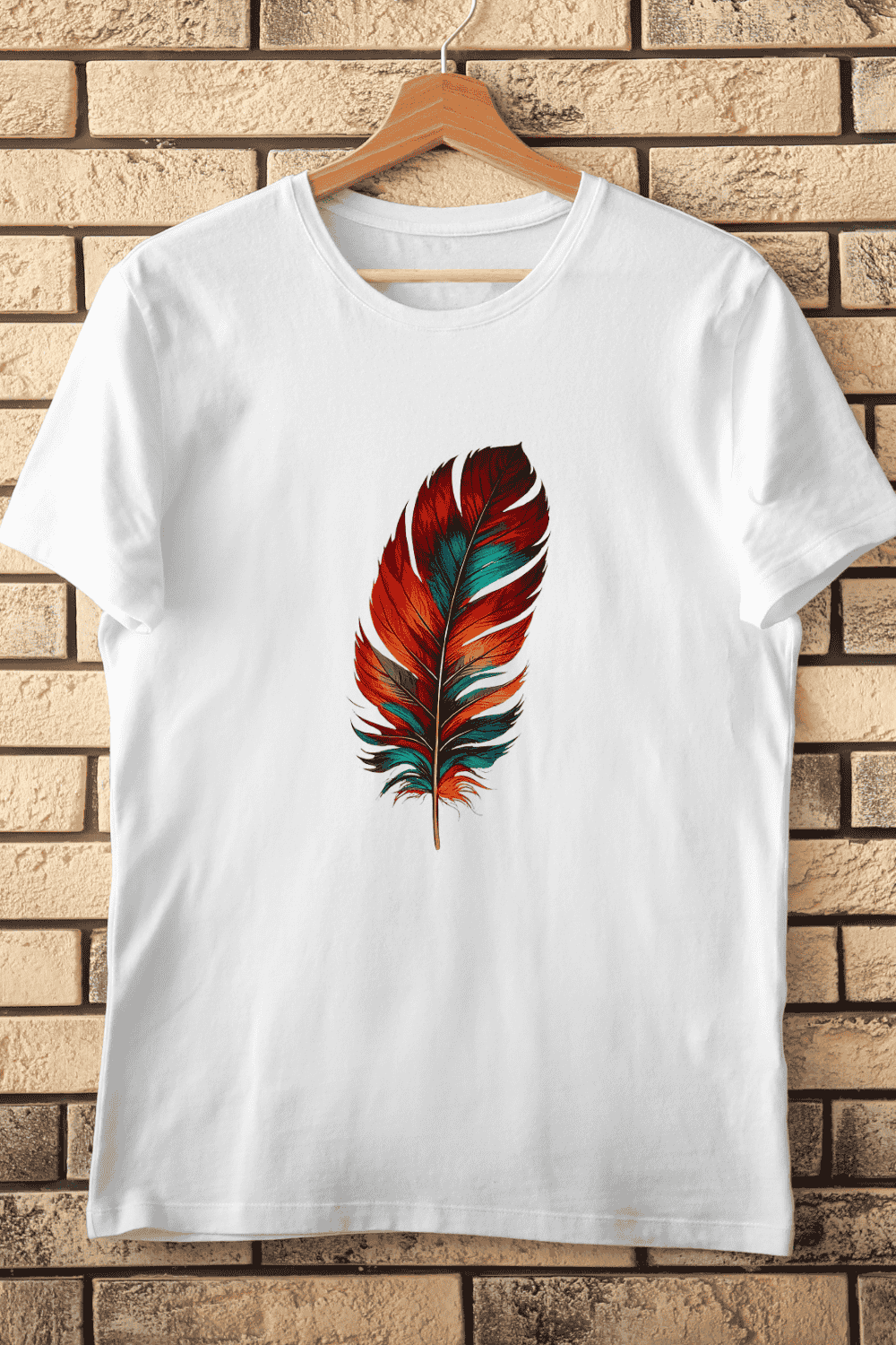 Brightly Painted Feather T-Shirt Design pinterest preview image.
