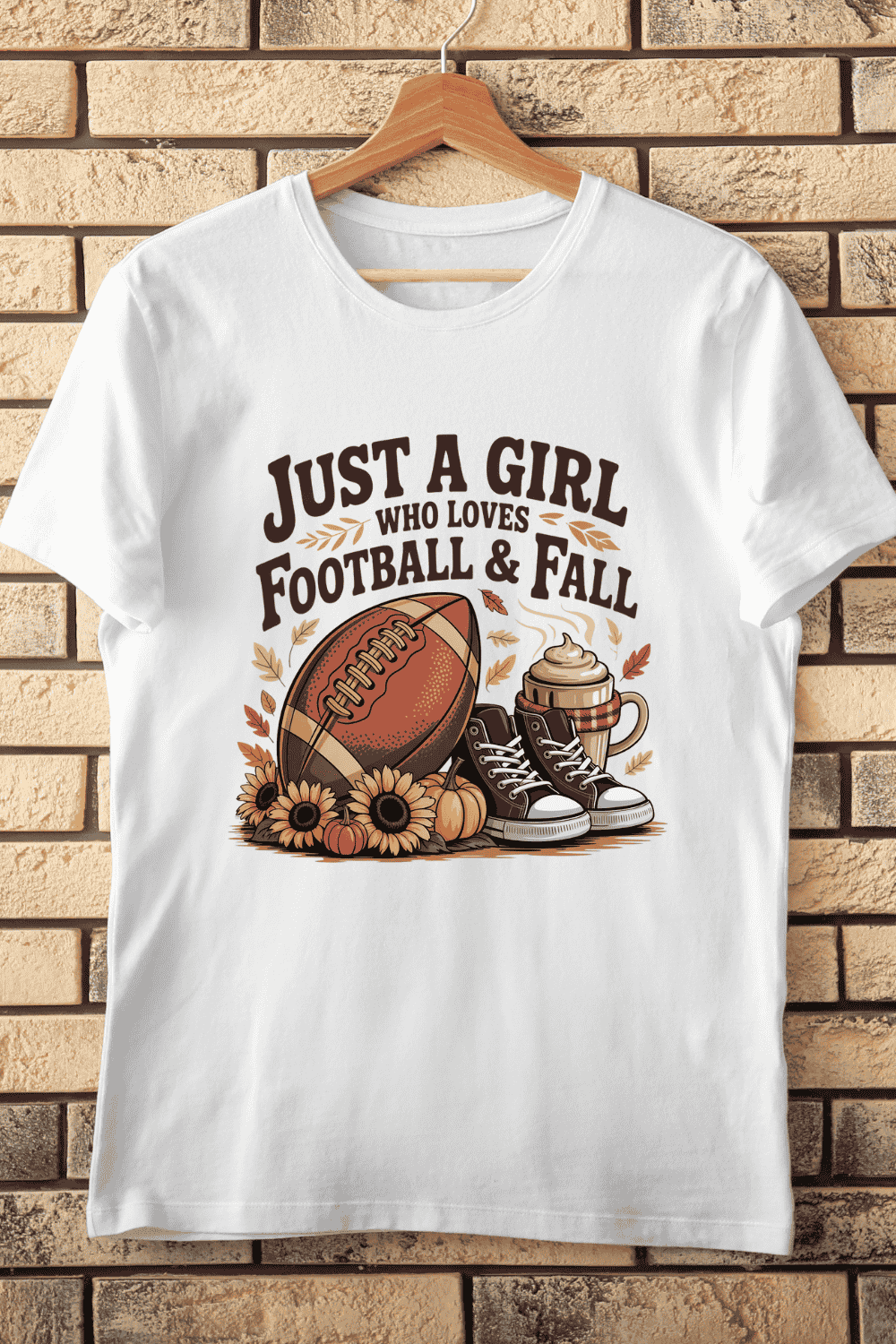 Just a Girl Who Loves Football and Fall PNG T-Shirt Design pinterest preview image.