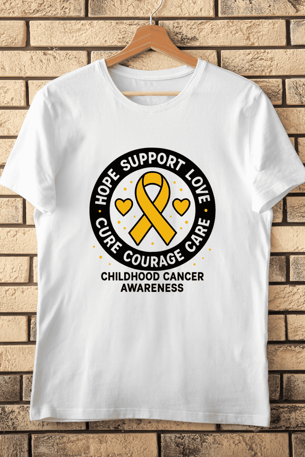 Yellow Ribbon of Courage and Care T-Shirt Design pinterest preview image.